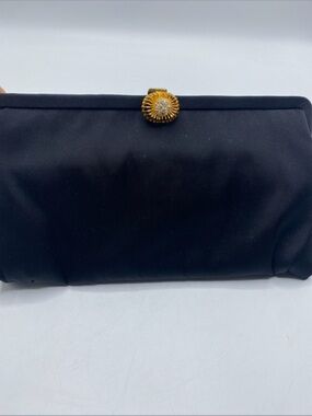 Vintage MM Peau de Faille Black Clutch Purse Snap  Closure Coin Purse Gold Close